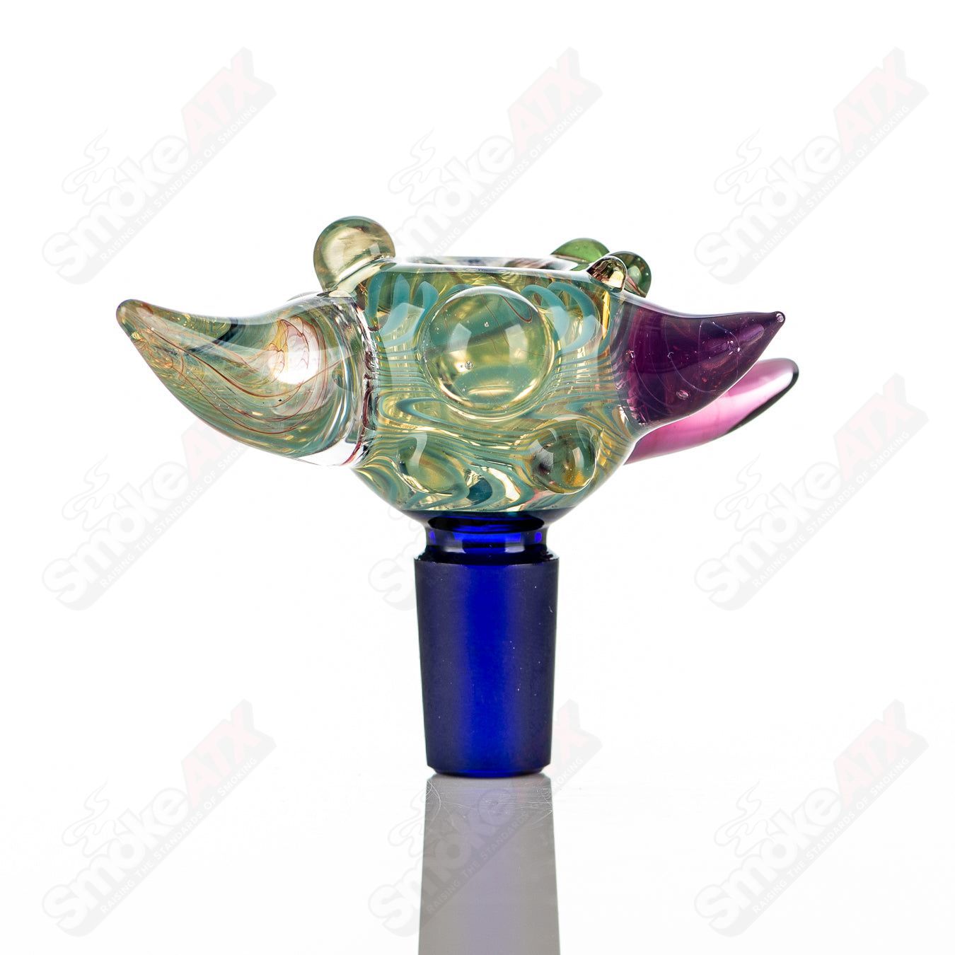 JMass 14mm full color worked horn milli bowl for heady glass, featuring detailed horn design and vibrant colors.