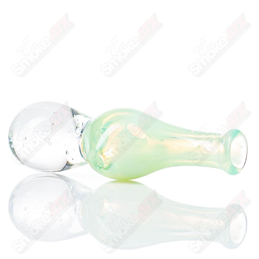 UV-reactive Puffco Joystick Indo heady glass top by Geoff Made Glass, featuring intricate design and vibrant colors.