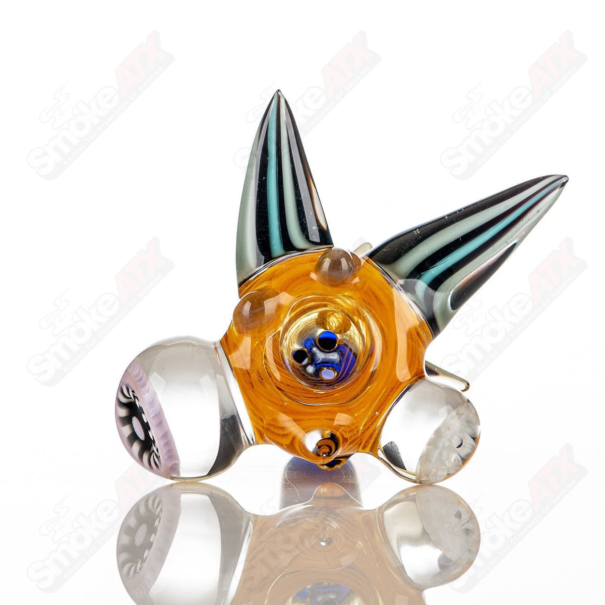 Colorful 14mm full-color worked horn Milli bowl by JMass, designed for heady glass smoking setups.