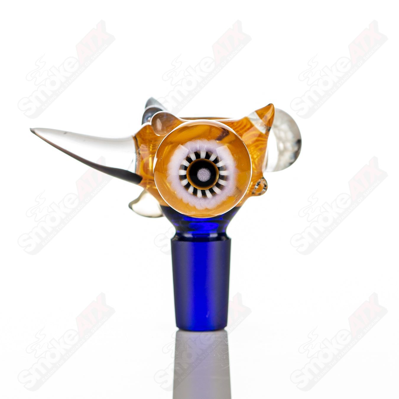 Colorful 14mm JMass Horn Milli Bowl for heady glass pipes, featuring intricate full color worked horn design.