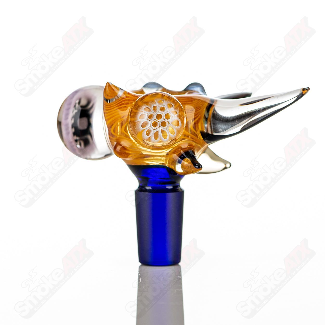 JMass 14mm full color worked horn Milli bowl for heady glass pipes, featuring intricate horn design and vibrant colors.