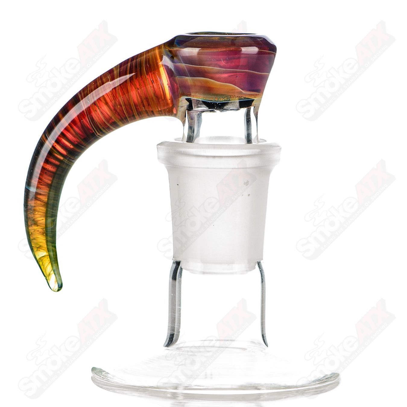 Colorful 18mm Worked Texas Tubes 4-hole slide for Heady Glass bowls, featuring vibrant design and functional glass craftsmanship.