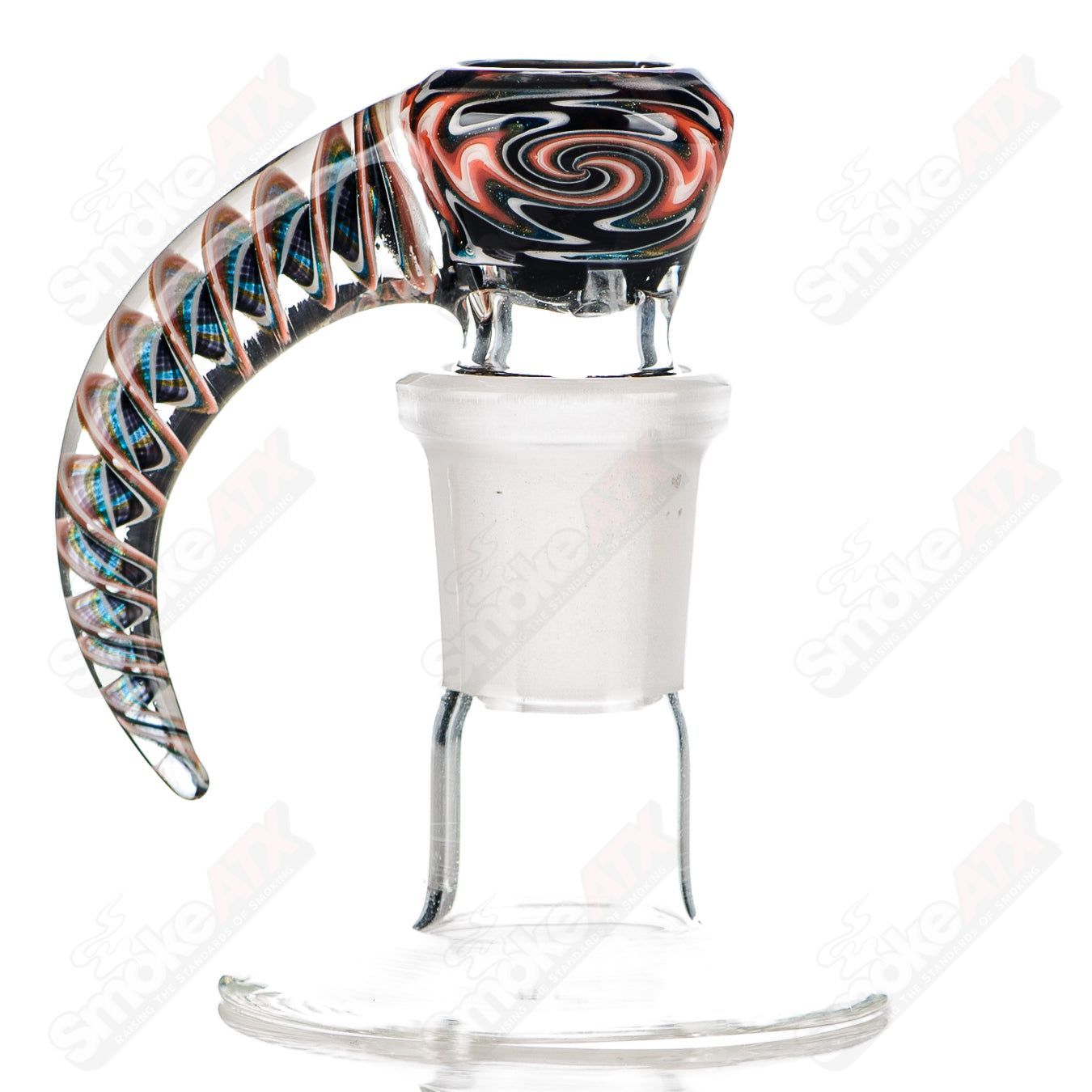 Colorful 18mm Worked 4-Hole Slide for Texas Tubes Bowls, featuring vibrant glasswork and functional design.