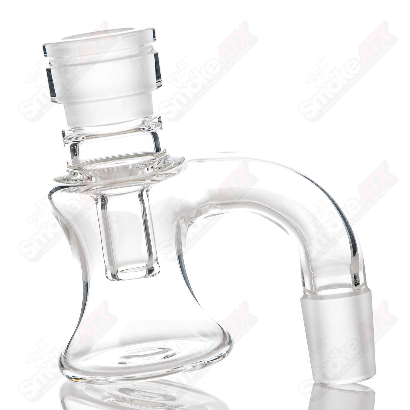 Stephen Pierce Glass 18/90 Mini Dry Catcher, clear glass dry catcher with intricate design, small and durable for smoking accessories.