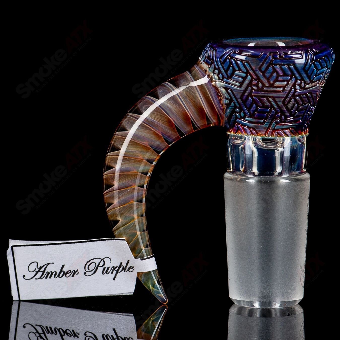 18mm 2 Full Accent Slide w/Spiral Horn & Flame Polished Pattern Bowl (Amber Purple) Sovereignty - Smoke ATX