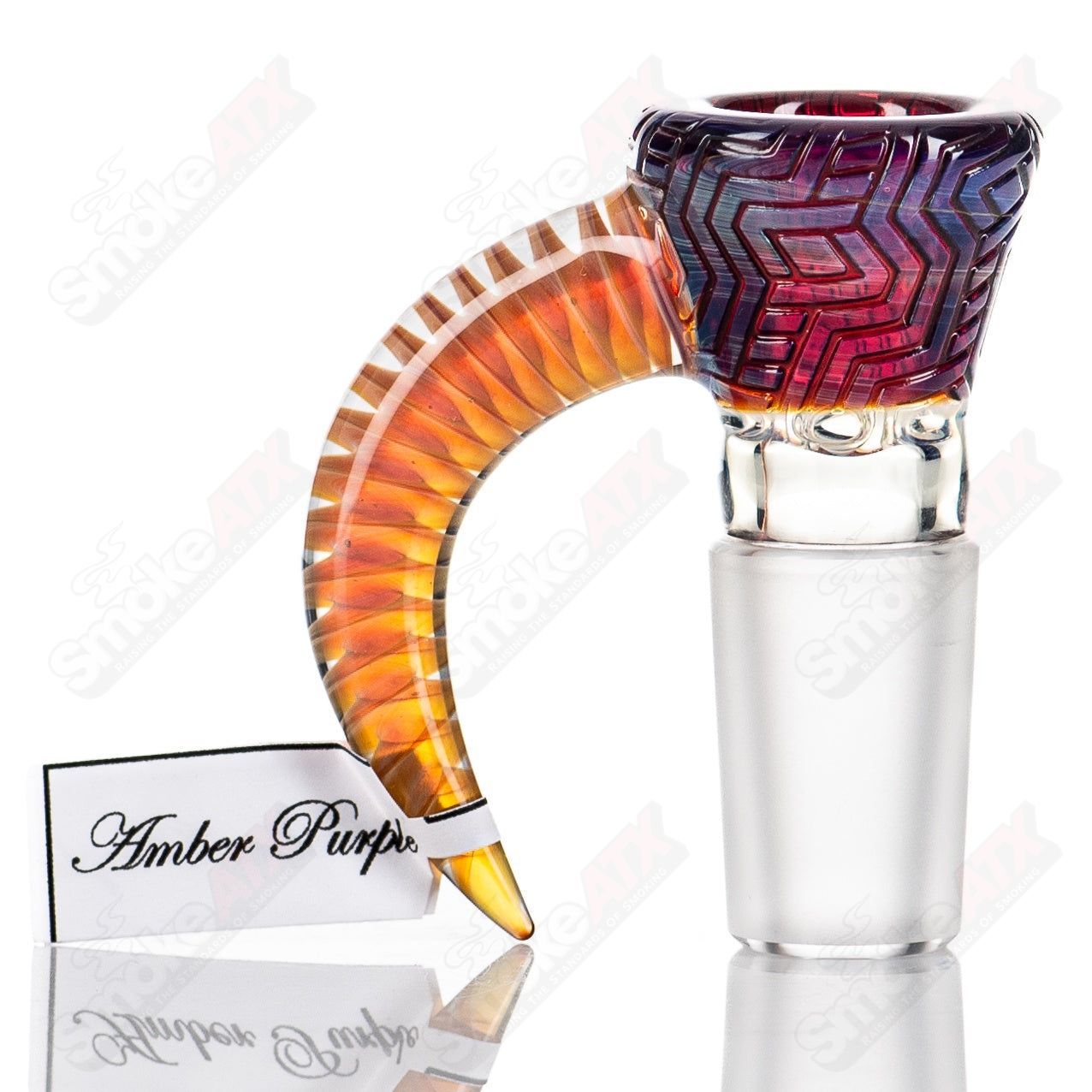 18mm 3 Full Accent Slide w/Spiral Horn & Flame Polished Pattern Bowl (Amber Purple) Sovereignty - Smoke ATX