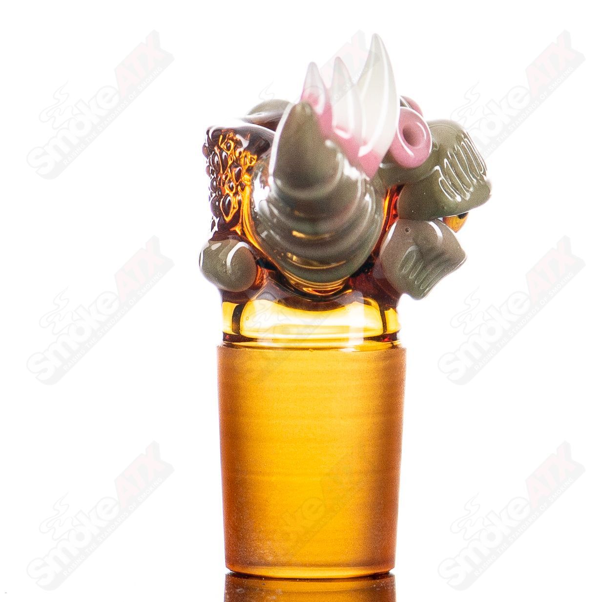 Salt Glass 18mm Amber Joint Spanish Olive Slide pendant featuring a glass pendant with amber and olive design.