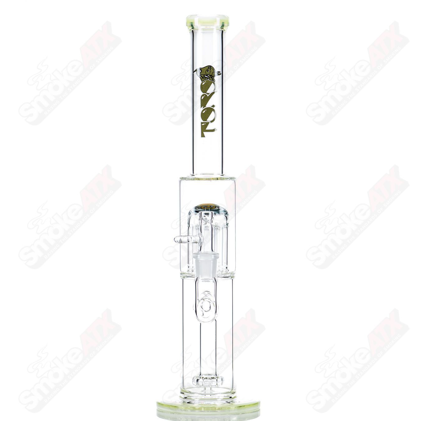 Toro Glass 18mm circular to 13-arm perc concentrate rig with reversal sections, heady glass design for smooth dabbing.
