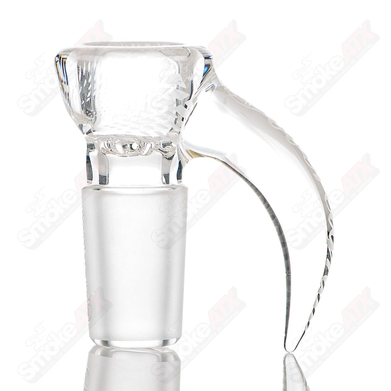 Clear 18mm patterned slide bowl by Sovereignty Glass, designed for heady glass pipes with intricate glass patterns.