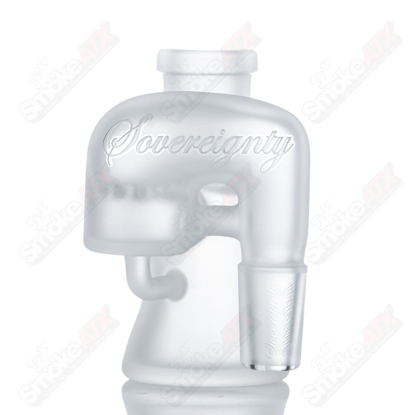 18mm frosted dry cleaner ash catcher by Sovereignty Glass, glass ash catcher with a sleek frosted finish for dry herb smoking accessories.