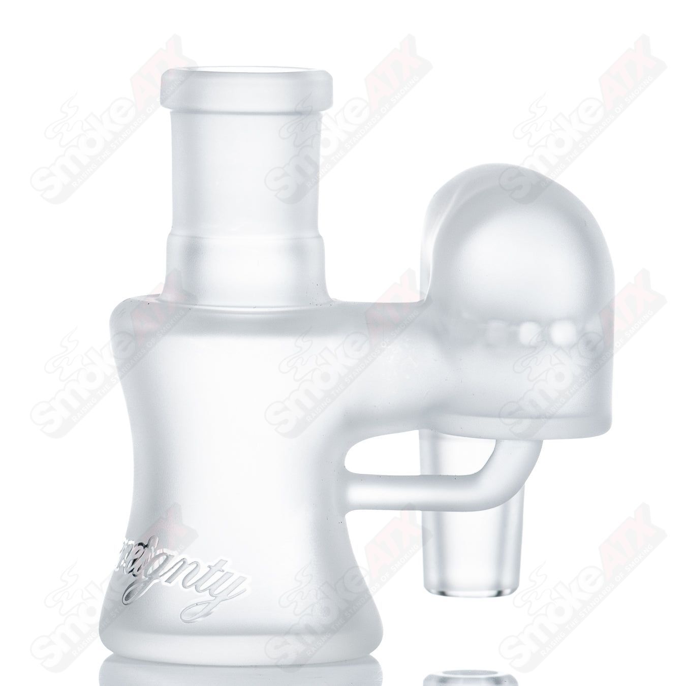 Frosted 18mm dry cleaner ash catcher by Sovereignty Glass featuring Style #5, made of clear glass with frosted accents.