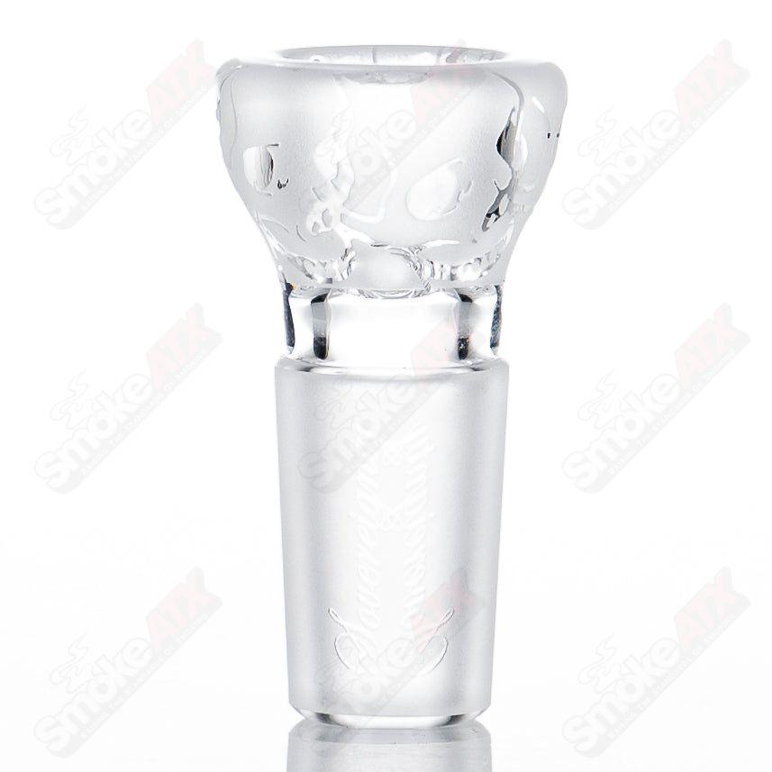 Frosted 18mm Hornless Slide BloodShed Sovereignty glass bowl for smoking, featuring a sleek, hornless design and intricate bloodshed pattern.