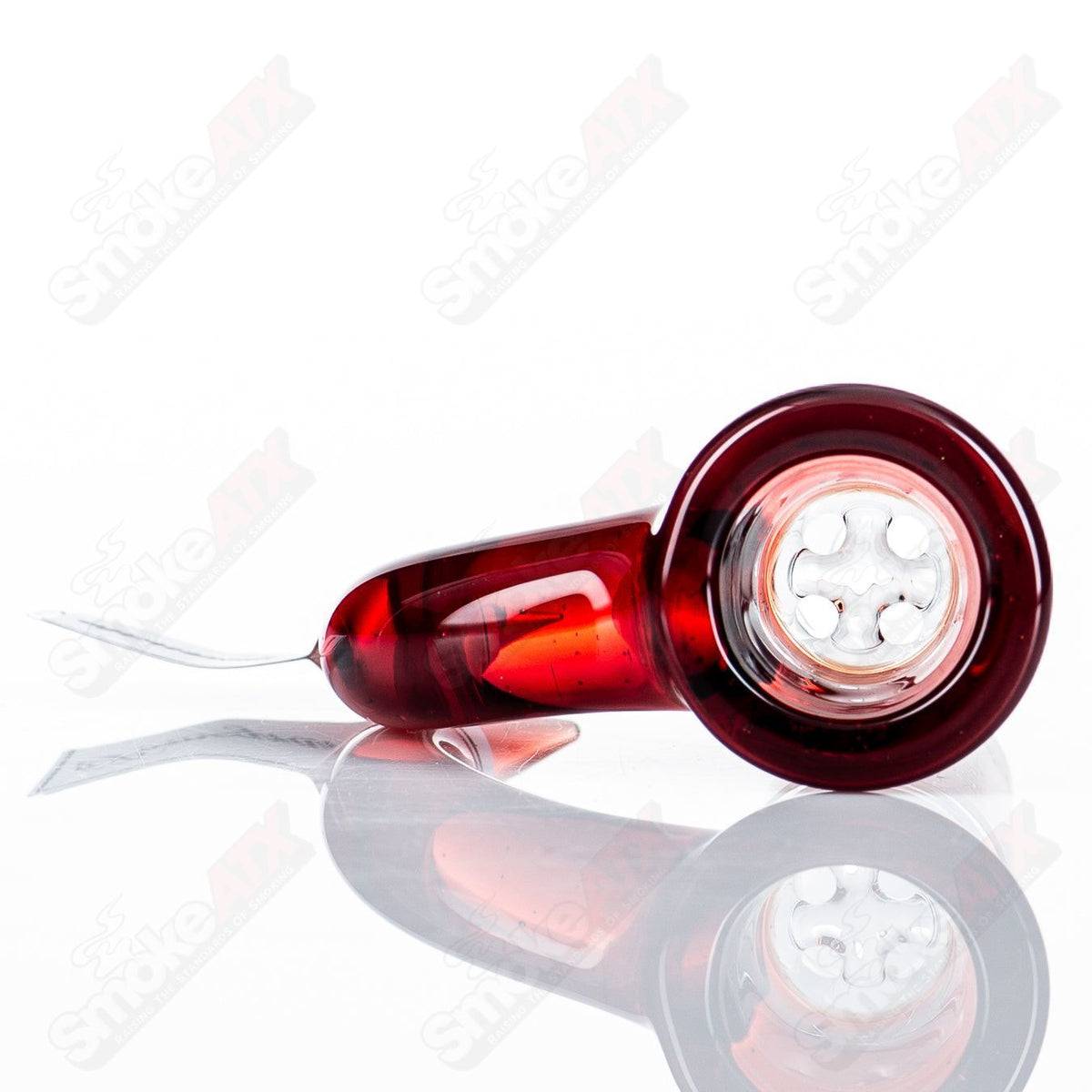 Sovereignty Glass 18mm Full Accent Slide in Pomegranate color, designed for heady glass bowls, with intricate glasswork.