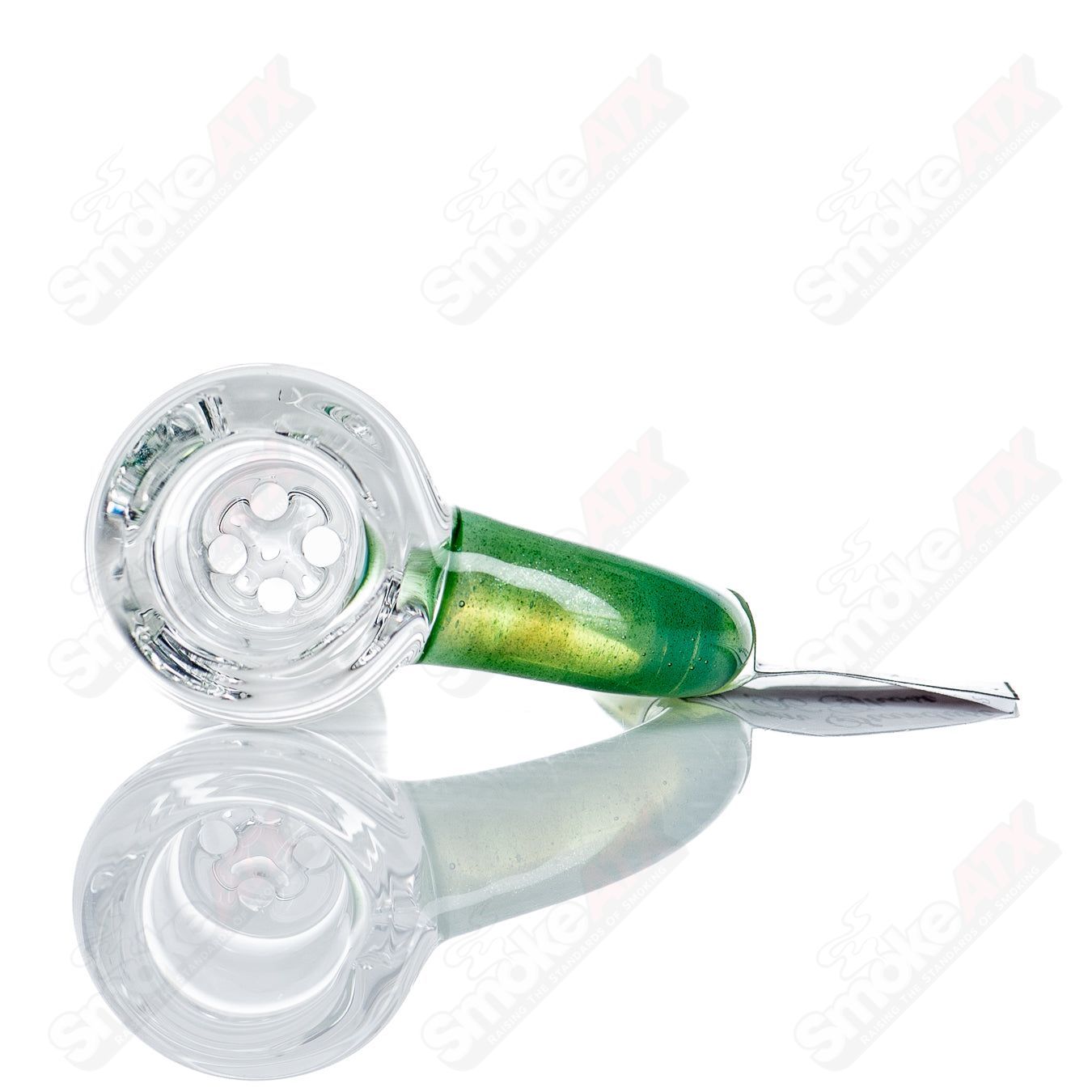 Sovereignty Glass 18mm Partial Accent Slide in Green Stardust Over Ghost design, made for Heady Glass bowls.