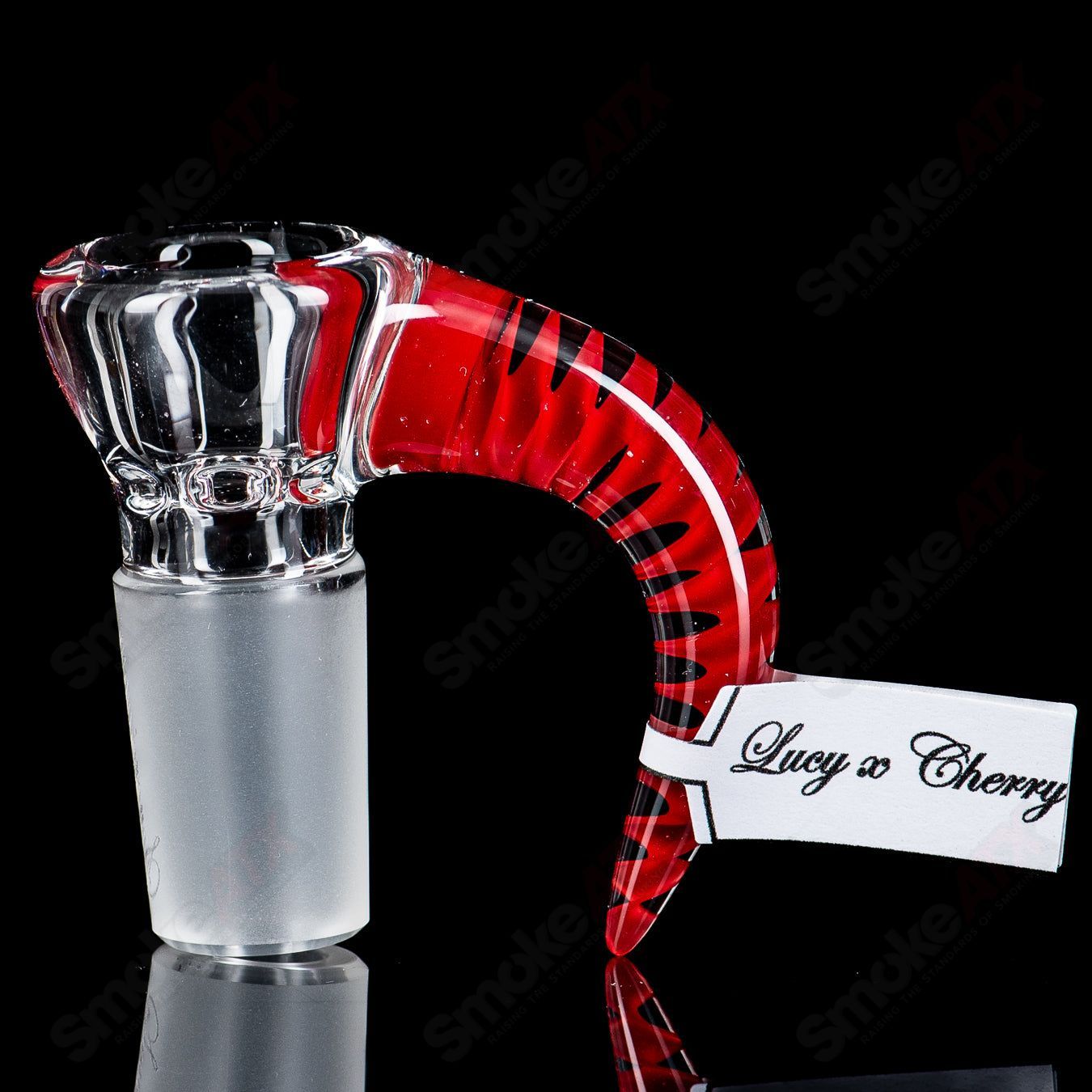 Sovereignty Glass Lucy x Cherry 18mm Partial Accent Slide for heady glass bowls, featuring detailed cherry and leaf design.