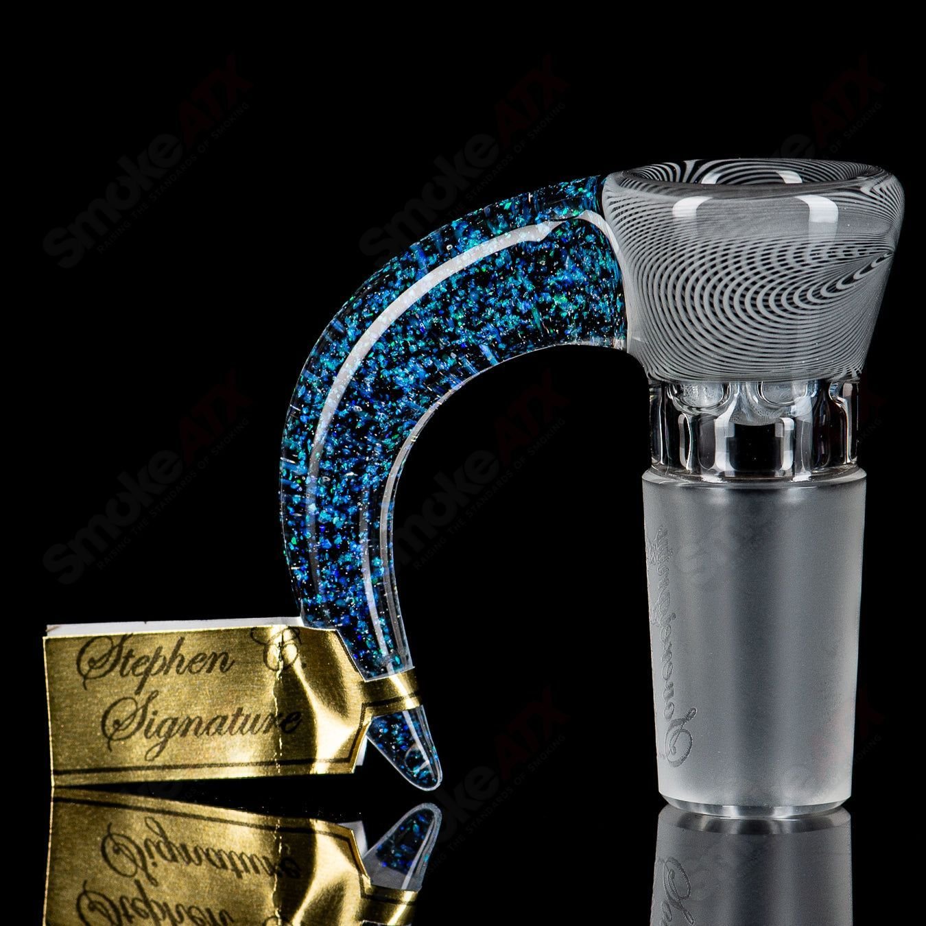 18mm Stephen C. Clear Joint Slide (Black & White Wig Wag Jail Bird) w/Crushed Opal Horn Sovereignty - Smoke ATX