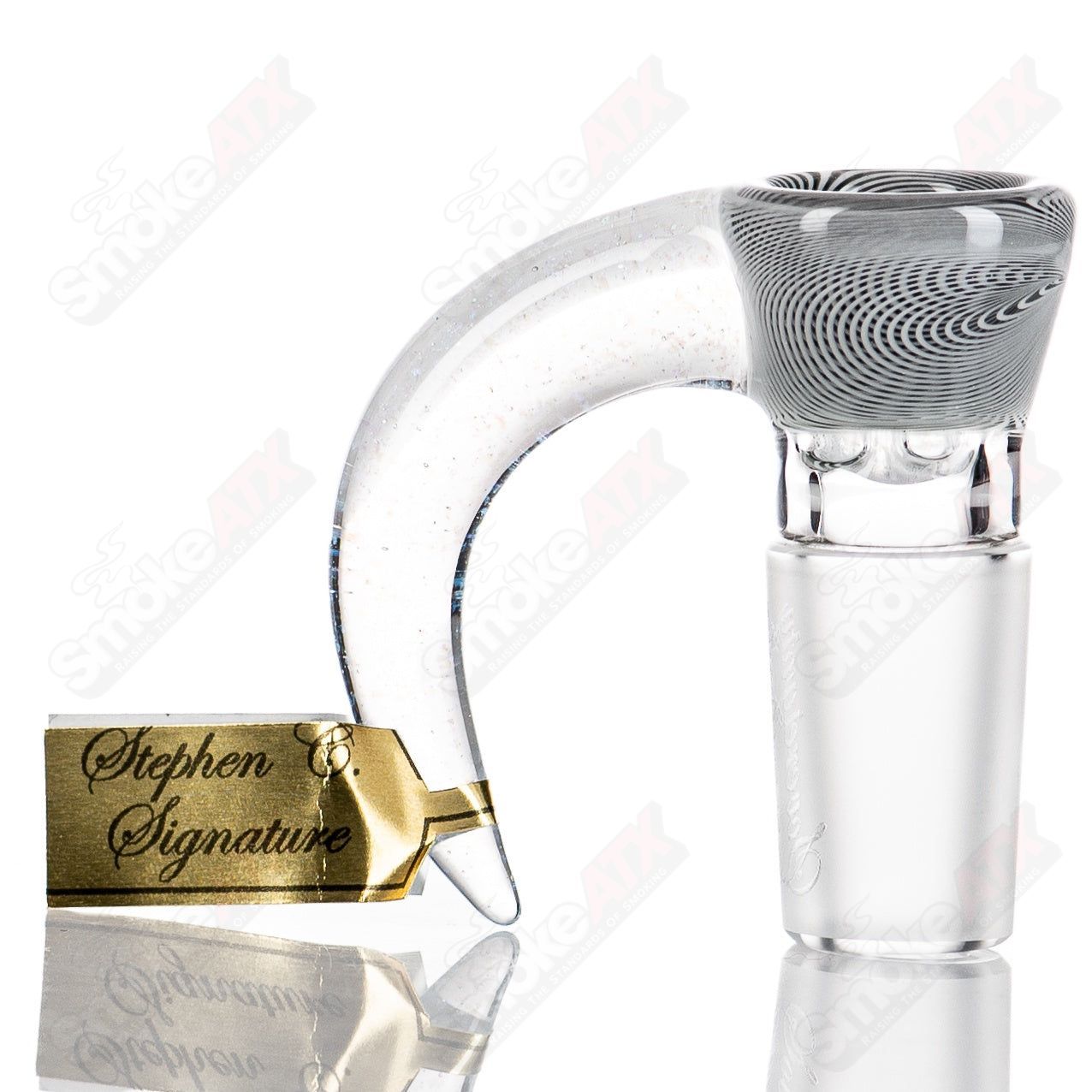 18mm Stephen C. Clear Joint Slide (Black & White Wig Wag Jail Bird) w/Crushed Opal Horn Sovereignty - Smoke ATX