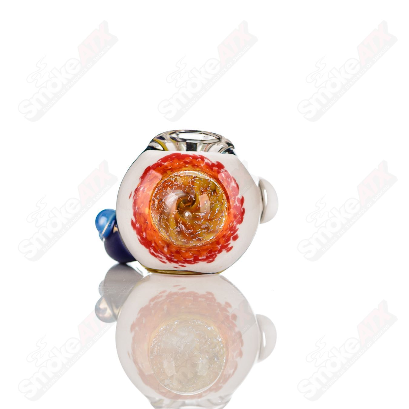 Colorfully worked IO spoon pipe by Jeremy from Oregon, handcrafted heady glass hand pipe with vibrant 19-color design.
