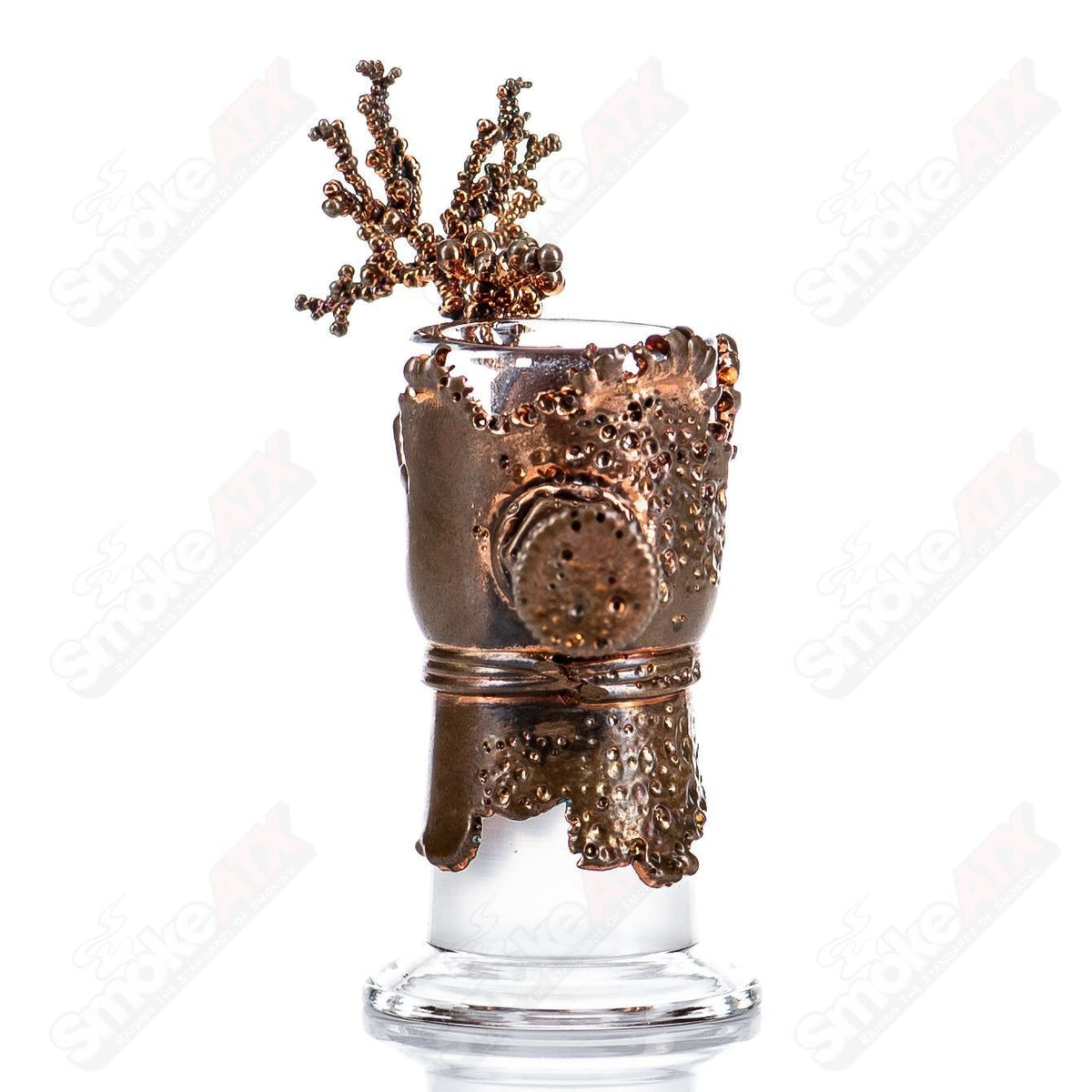 19mm bronze electroformed dome by Snic Glass for heady glass pipes, featuring intricate metallic detailing.