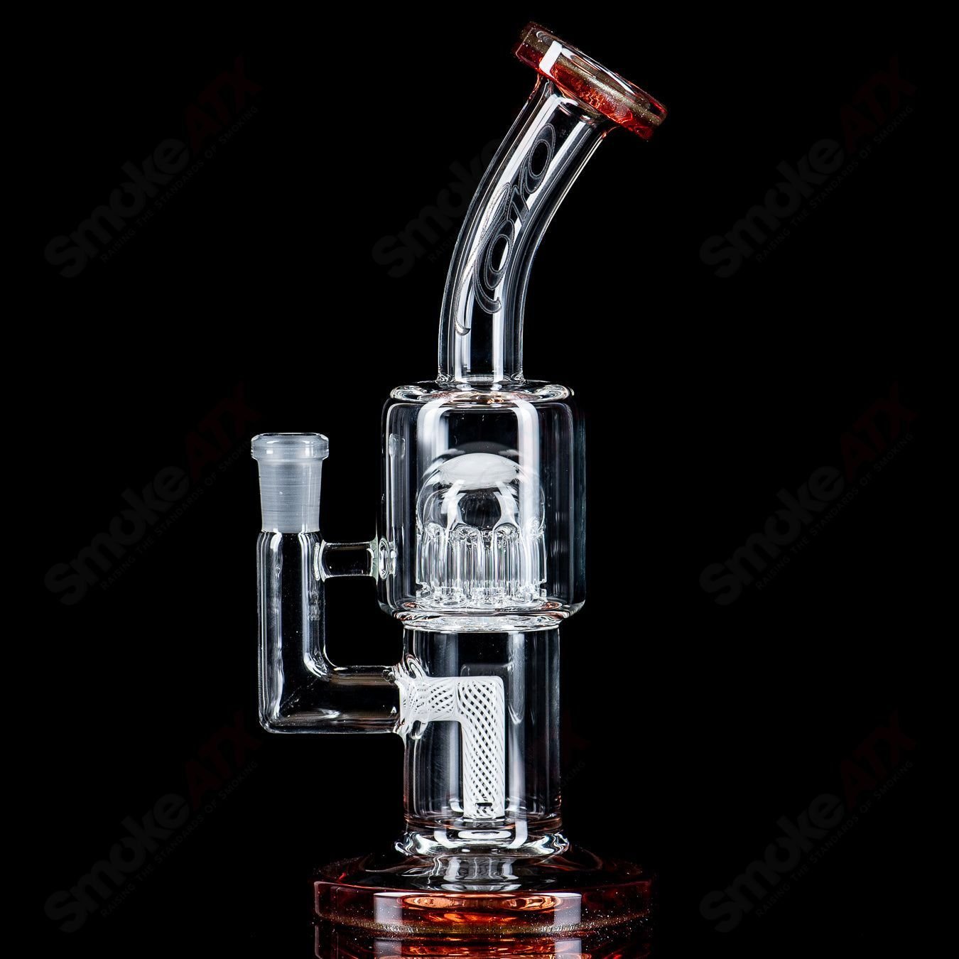 Toro Glass 10mm double macro concentrate rig with colorful caps, clear glass design for concentrate use.