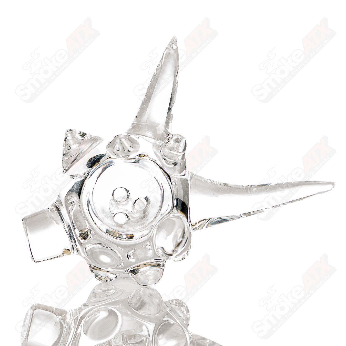 Clear 14mm Worked Horn Bowl from JMass, heady glass bowl with intricate horn design, suitable for smoking accessories.