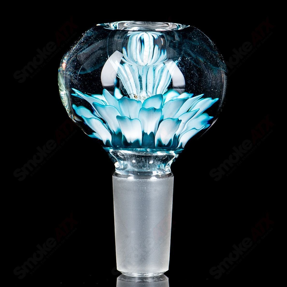 Swan Glass 14mm Flower Marble Bowl for heady glass pipes, featuring a colorful floral marble design on transparent glass.