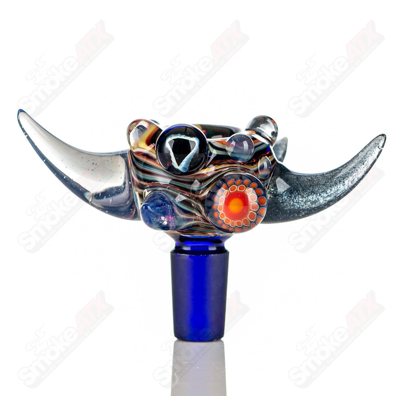 JMass 14mm full-color worked horn Milli bowl for heady glass pipes, featuring vibrant horn design and intricate craftsmanship.