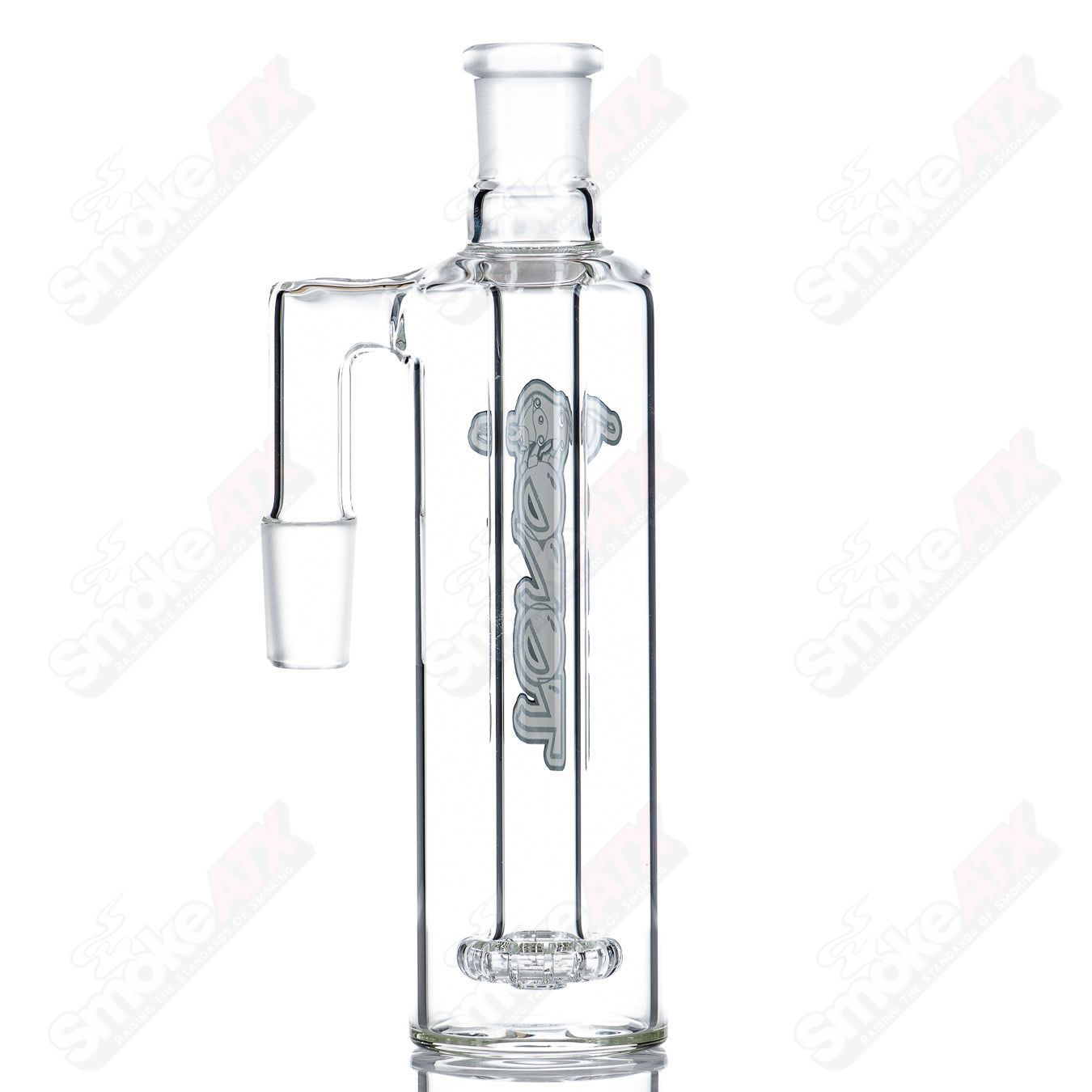 Toro Glass #2 18/18 ash catcher, clear glass accessory for water pipes, with detailed joint connection for smooth filtration.