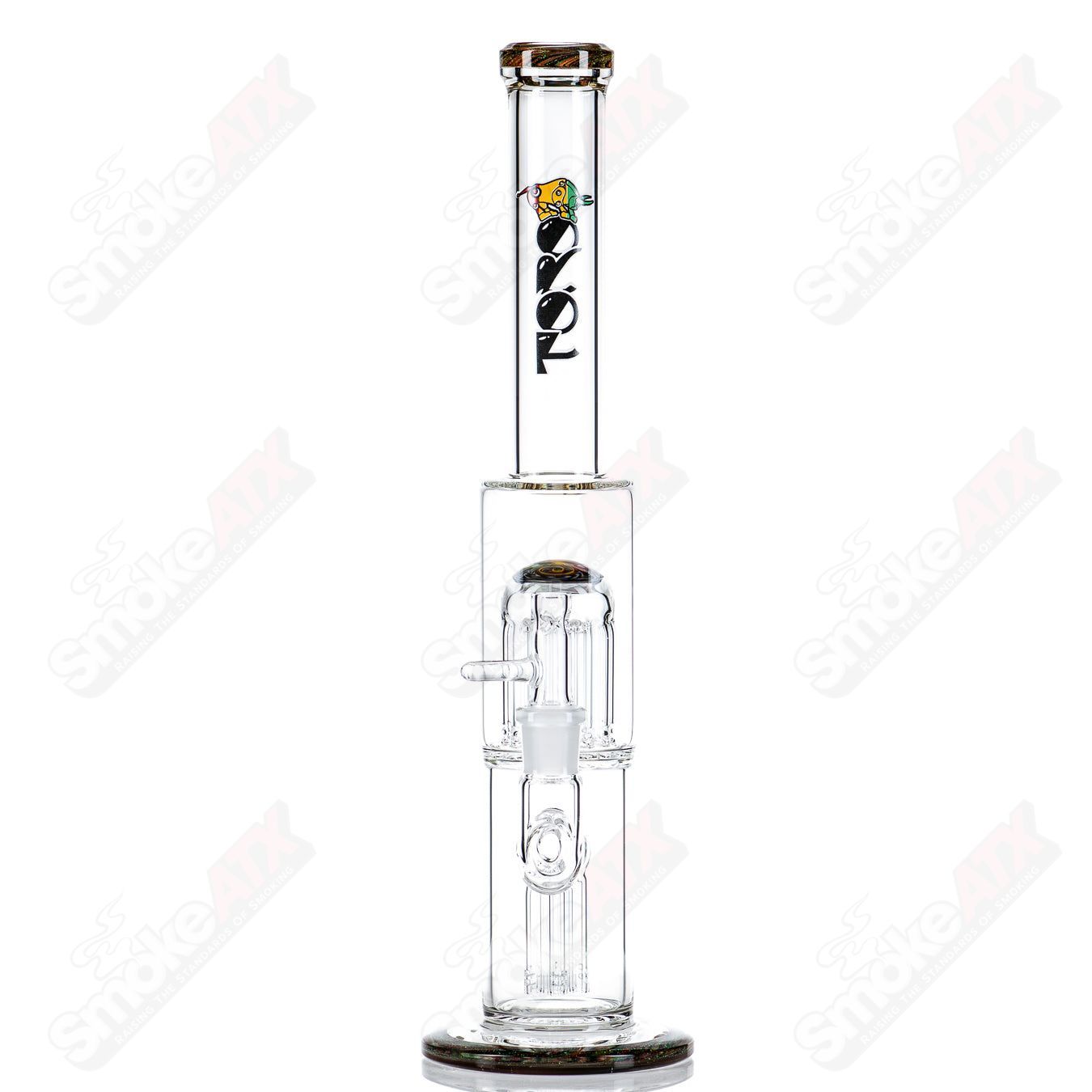 Toro 18mm 7/13 arm perc straight glass tube with worked sections, designed for smooth smoking experience.