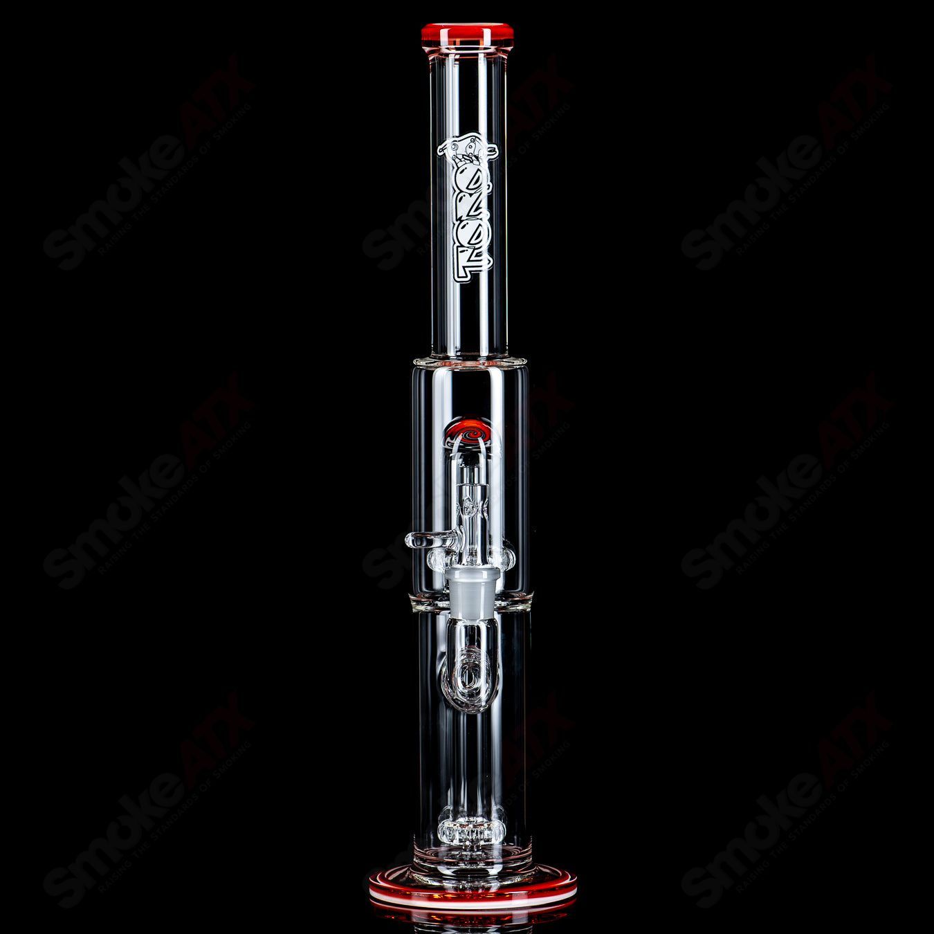Toro Glass 18mm full size straight glass tube with circular sections and reversal design, ideal for water pipes or bongs.