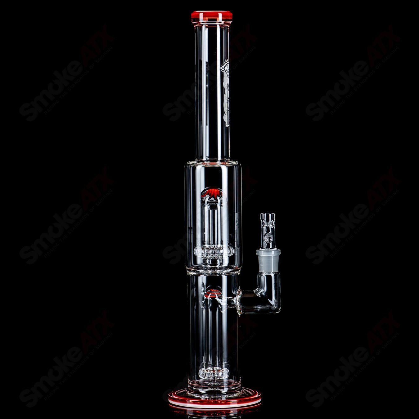 Toro Glass 18mm full-size straight glass tube with circular-to-circular sections and reversal sections, designed for water pipes.