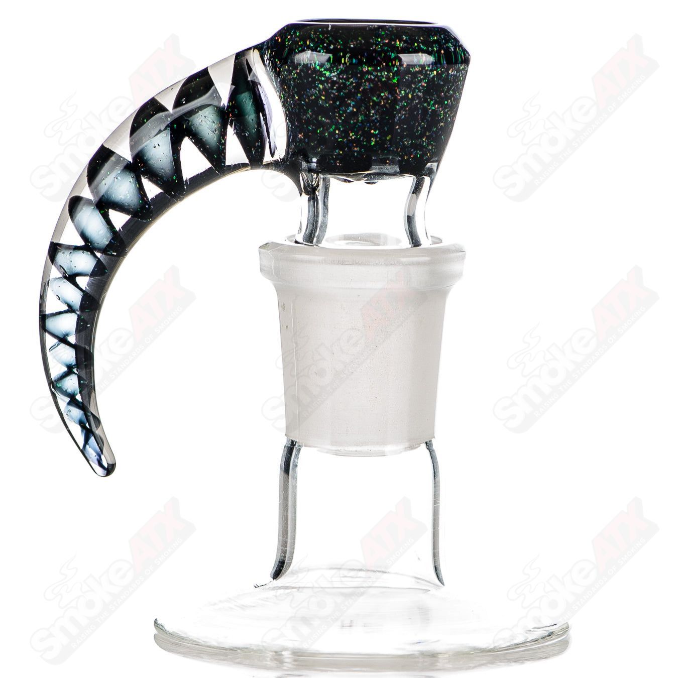 Colorful 18mm Worked 4-Hole Slide by Texas Tubes for Heady Glass bowls, featuring intricate design and vibrant glasswork.