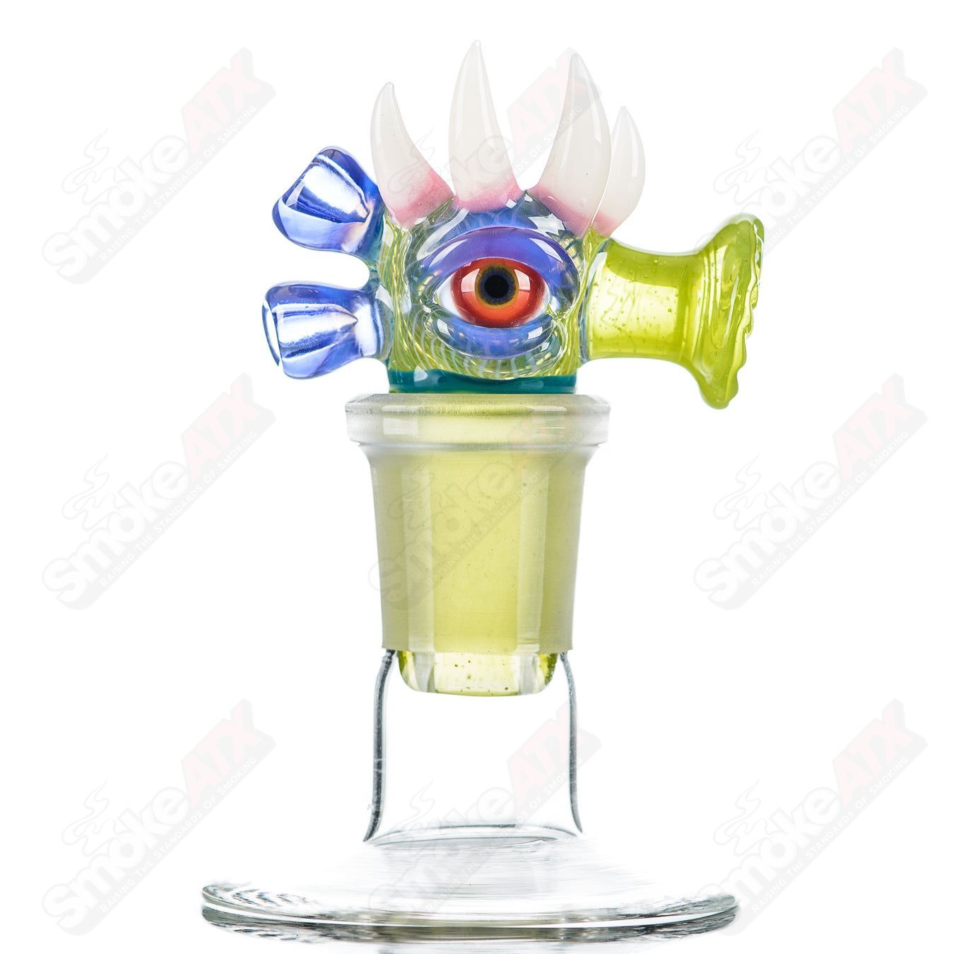 19mm Salt Glass Heady Glass bowl with a 3-hole slide and Dosa design, featuring clear glass and intricate details.