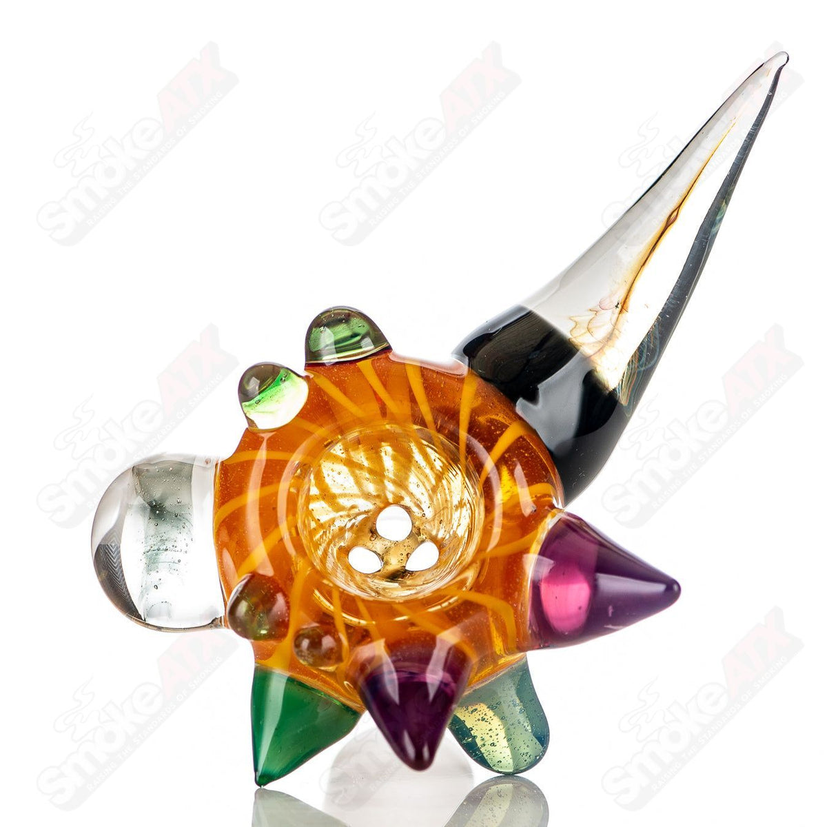JMass 19mm full-color worked horn Milli bowl for heady glass pipes, featuring vibrant horn design and intricate craftsmanship.