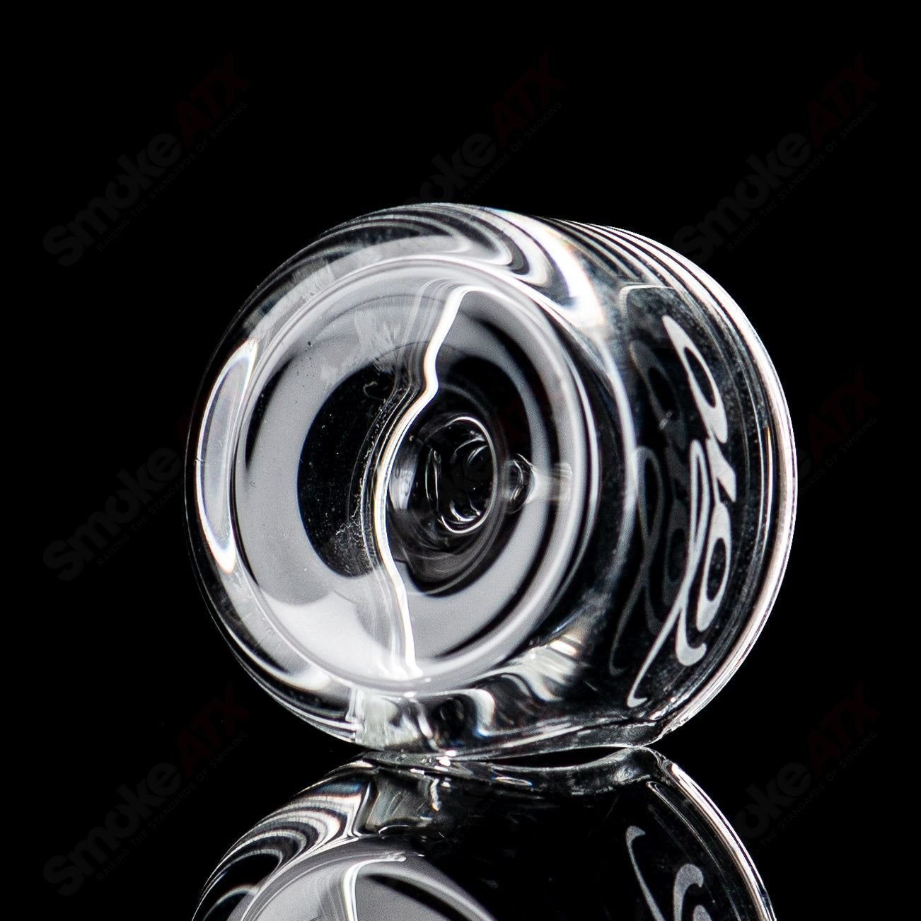 Clear UFO-shaped carb cap for 25mm Toro Glass bongs, made of durable glass, designed to enhance airflow during dabbing.
