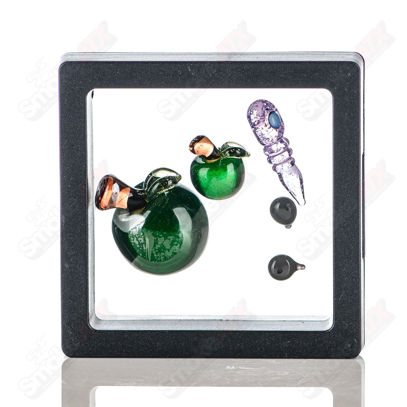 Set of two Pouch Glass apple-shaped slurper pouches with clear glass construction and colorful accents.