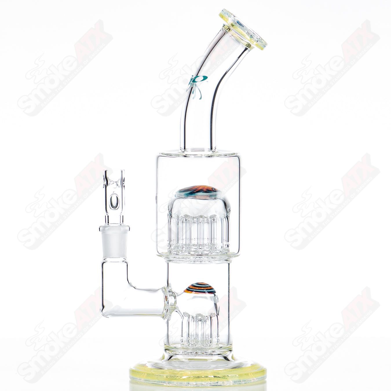 2 Double Micro 7/13 Arm Perc with worked sections by Toro Glass - Smoke ATX