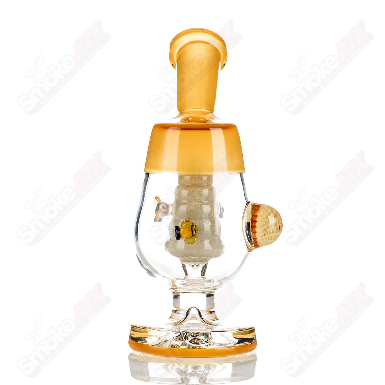 Joe P Glass Honeycomb Jammer Heady Glass Bubbler with intricate honeycomb design and clear glass accents.