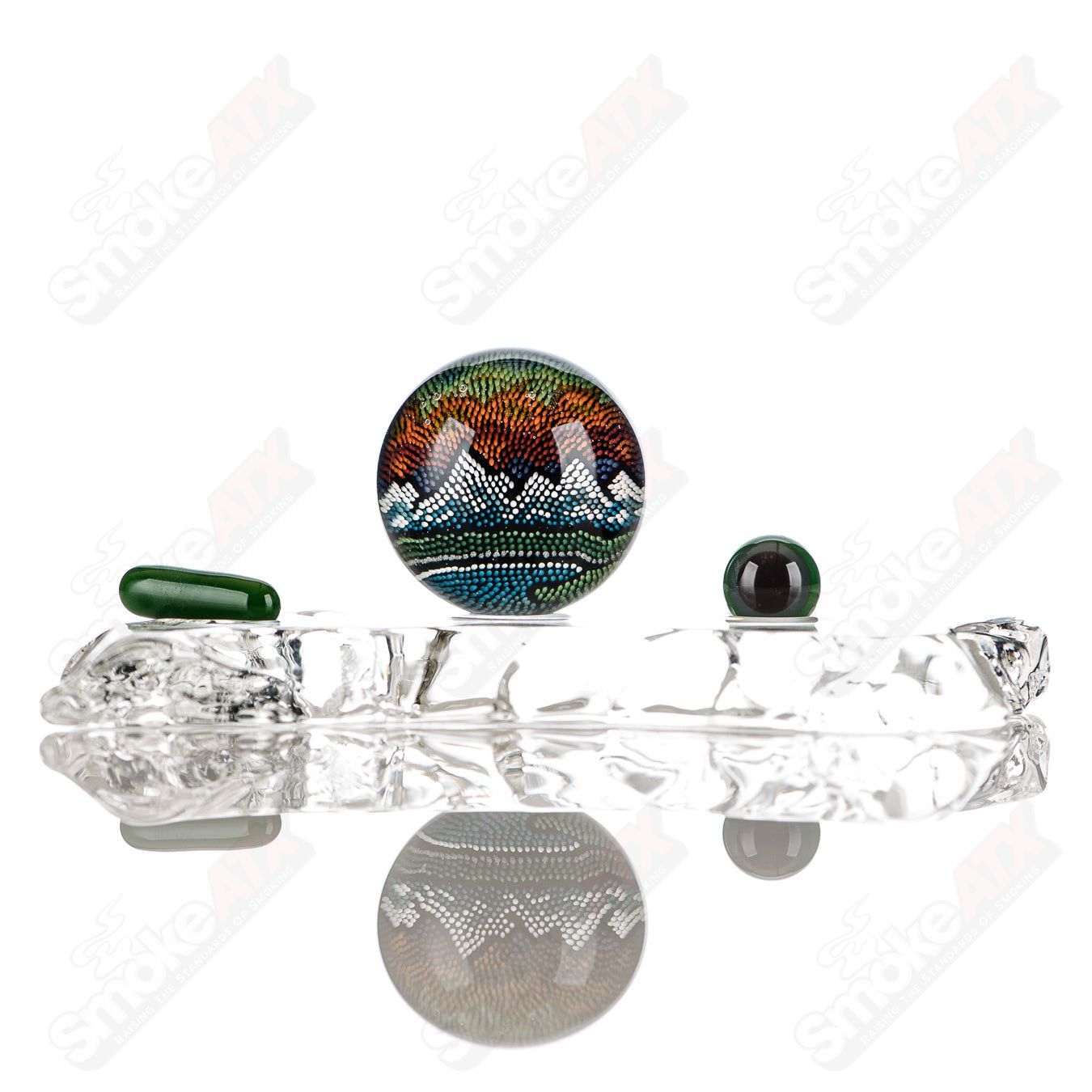 JH Glassworks Mountain Slurper Marble heady glass set with vibrant mountain-themed marble accents and clear glass construction