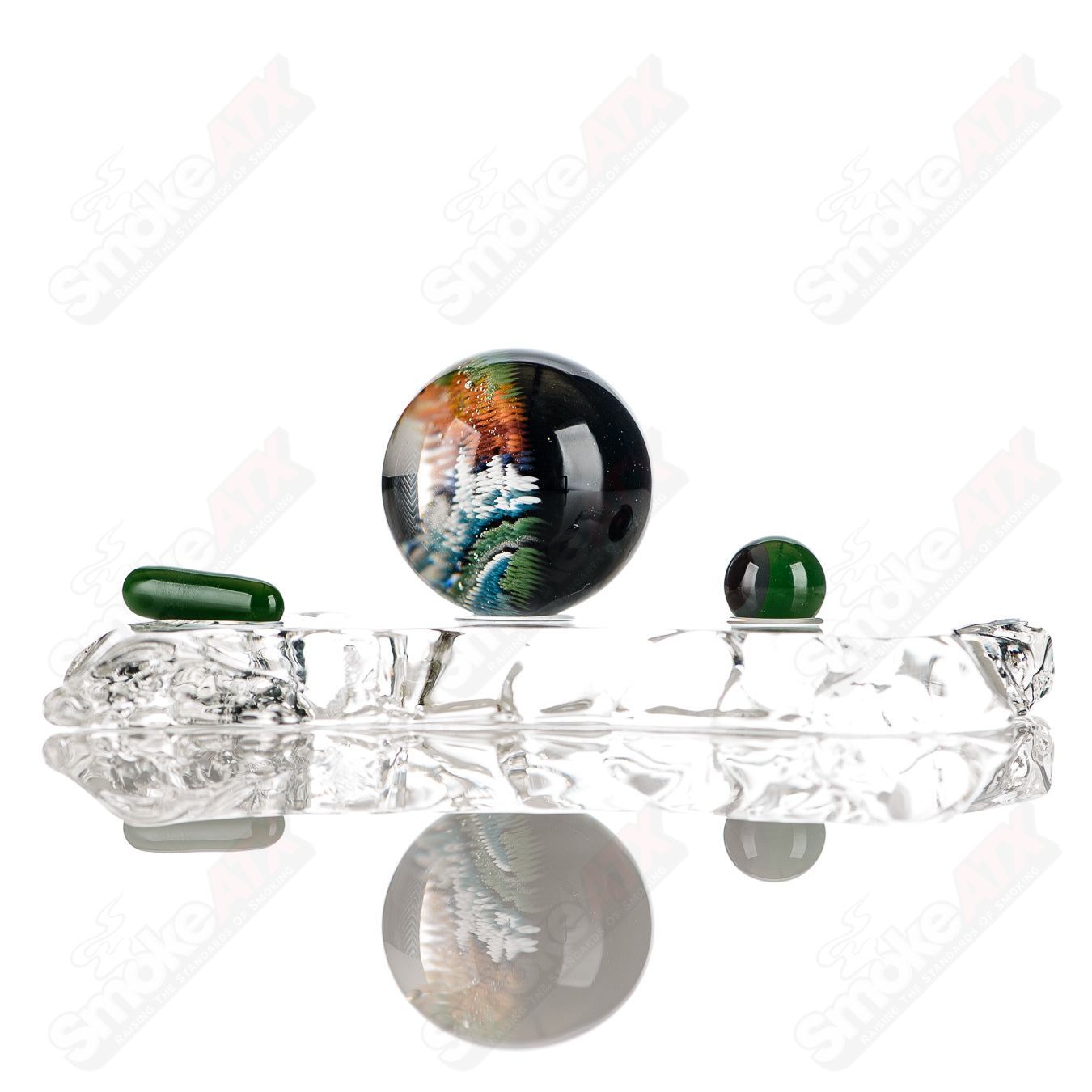 JH Glassworks Mountain Slurper Marble Heady Glass set featuring colorful mountain and marble designs on clear glass.
