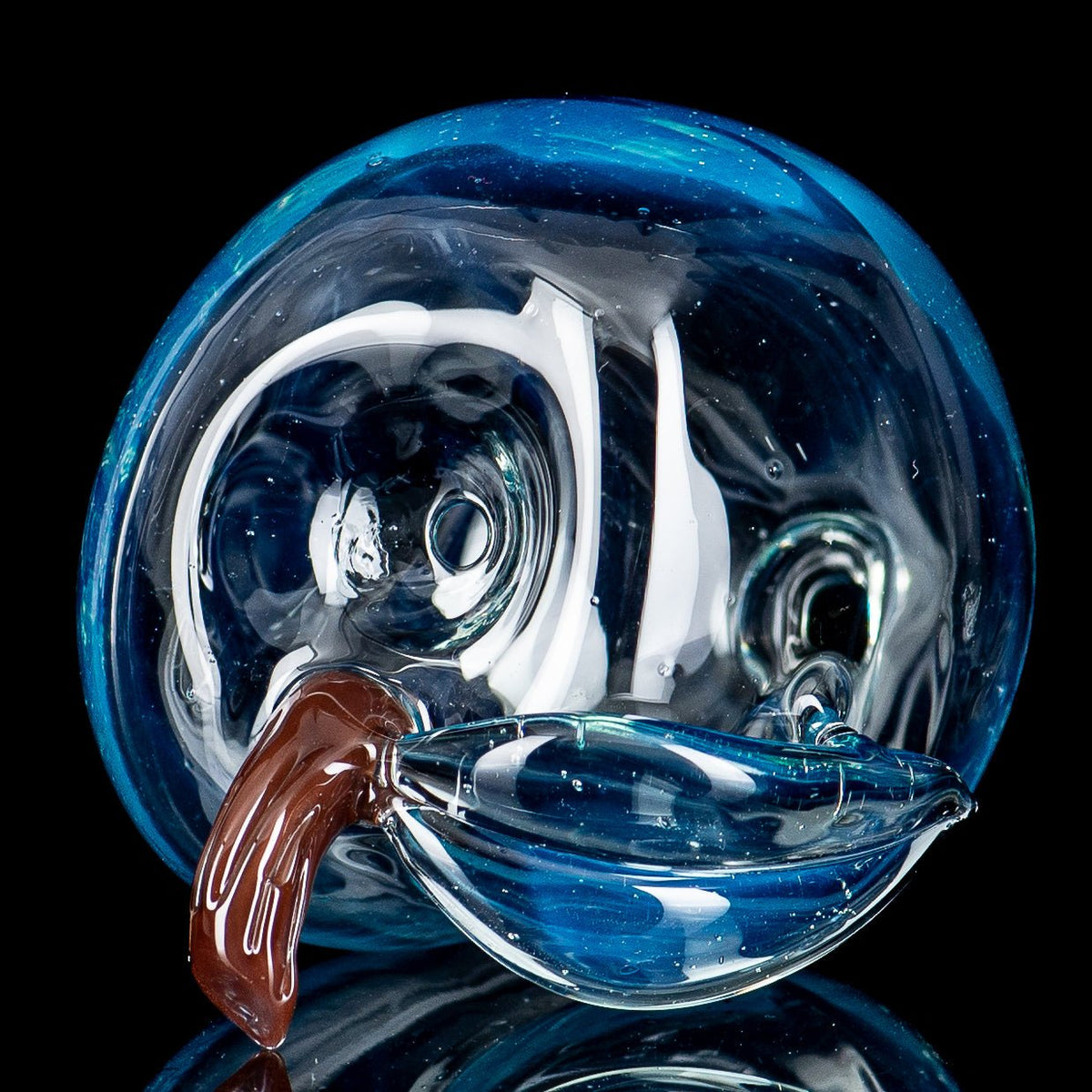Hand pipe by Windstar featuring a 2 Peach design in colorful, clear glass with smooth curves and detailed fruit motifs.