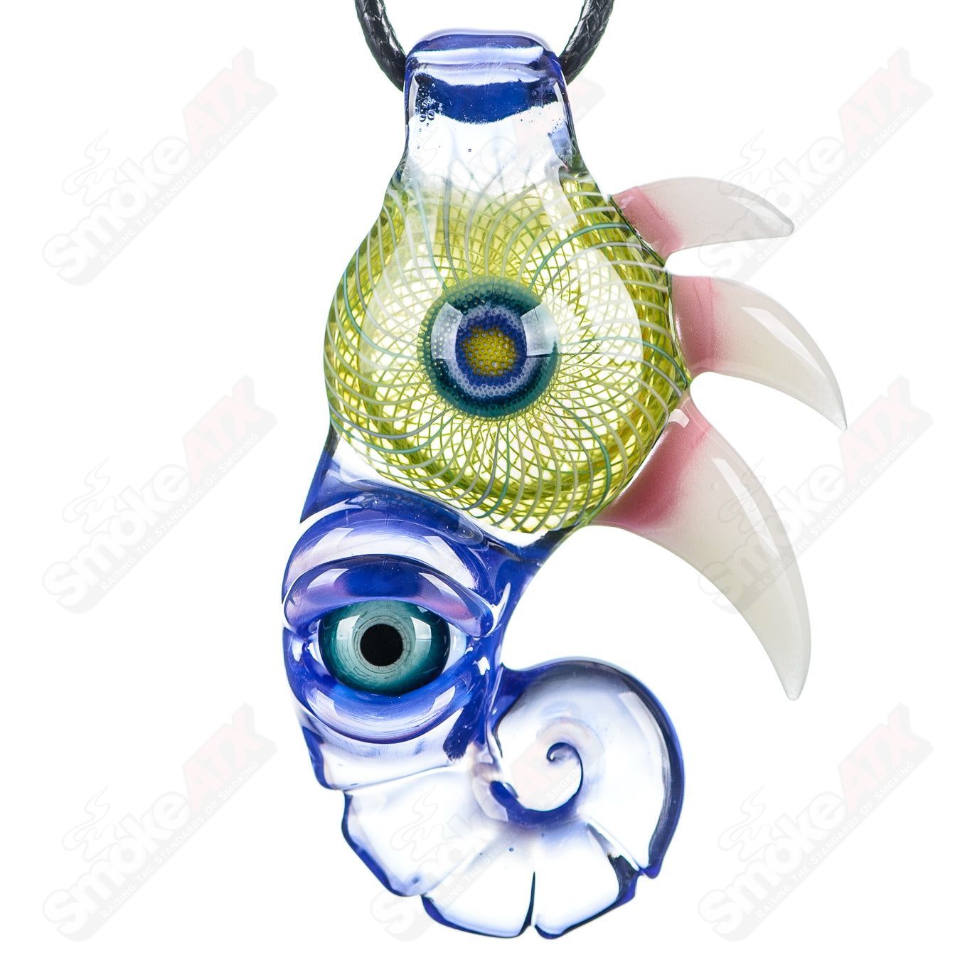 Salt Glass Heady Glass pendant with Dosa x Salt Glass design, featuring two glass pendants with intricate details and vibrant colors.