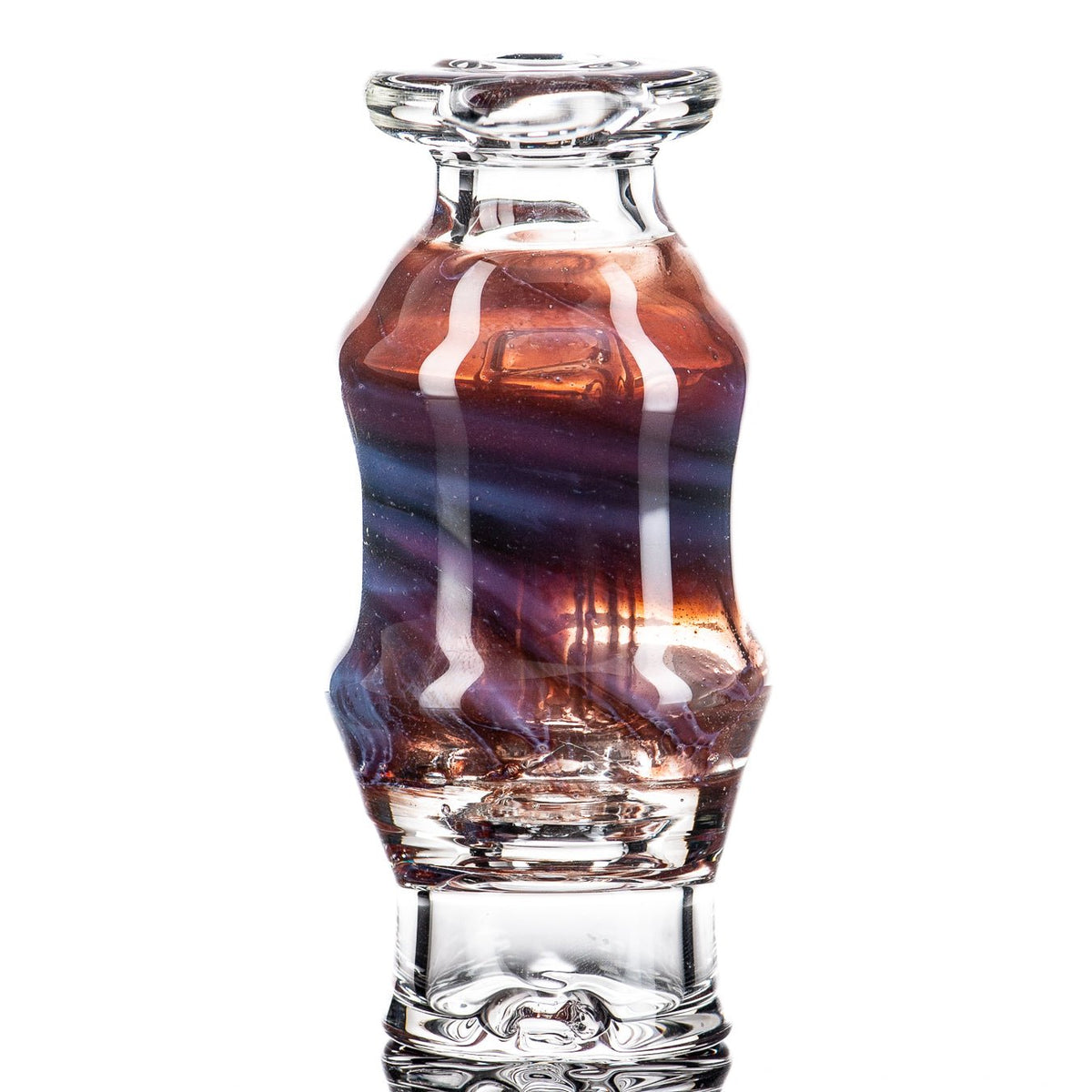 Two Puffco Wet Tops by Nobody Glass, clear glass vaporizer accessories for Puffco devices, with intricate design details.