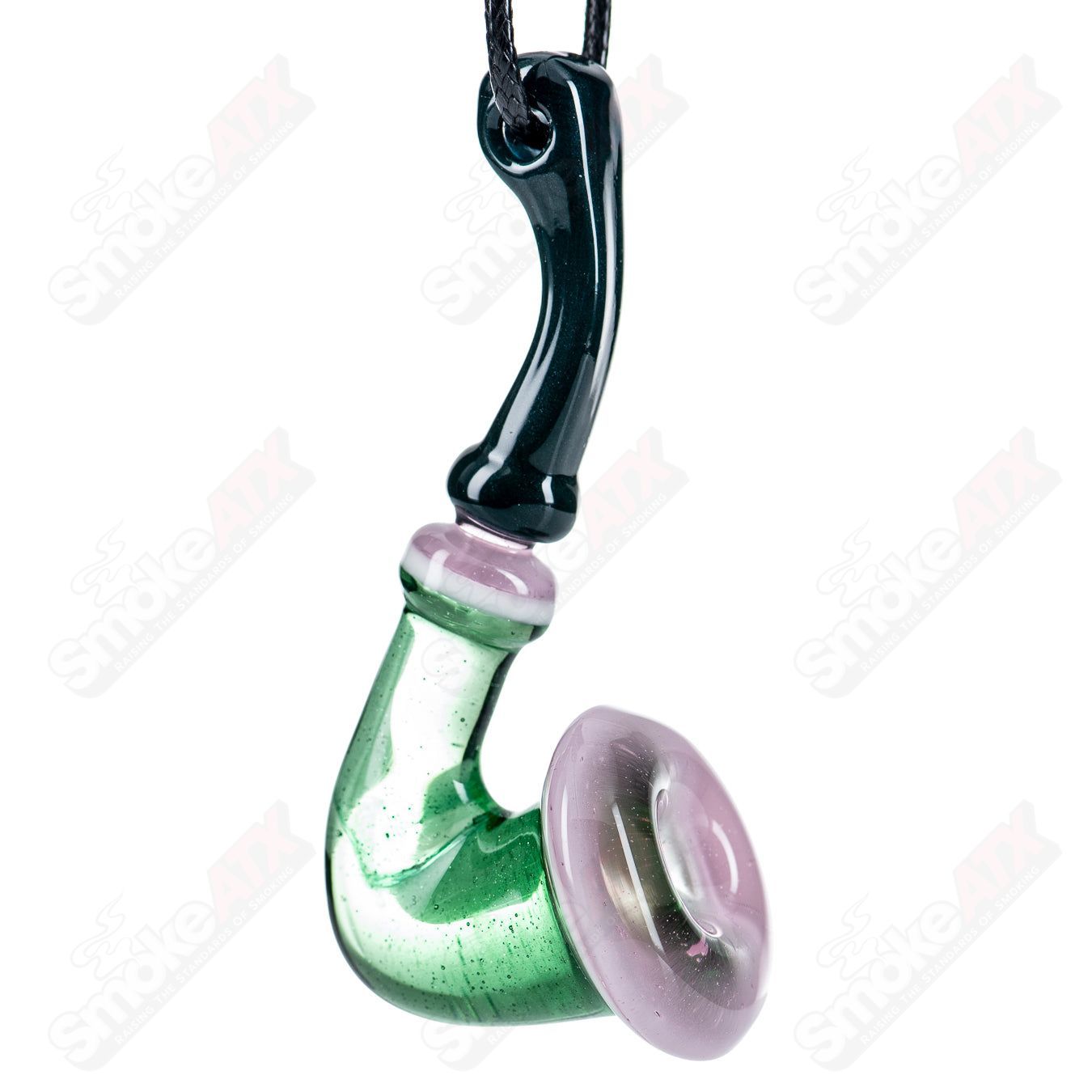 JMass Sherlock Pendant V1 Heady Glass jewelry featuring a detailed Sherlock Holmes-inspired design on a clear glass pendant.