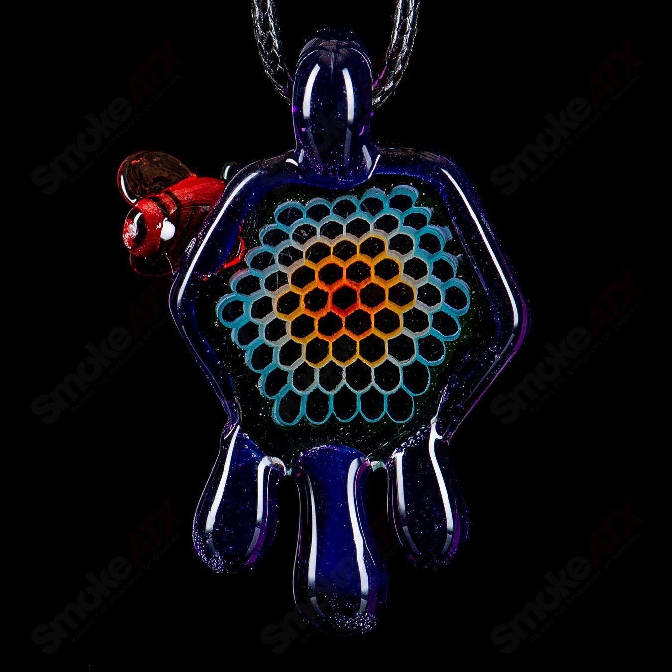 Small color honeycomb drip pendant by Joe P Glass, handmade heady glass pendant with vibrant honeycomb design.