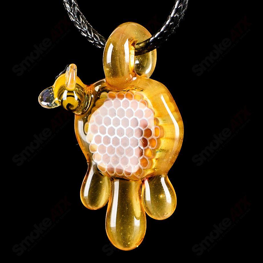 Small Honeycomb Drip Pendant by Joe P Glass, vibrant heady glass pendant with honeycomb design and colorful drip accents.