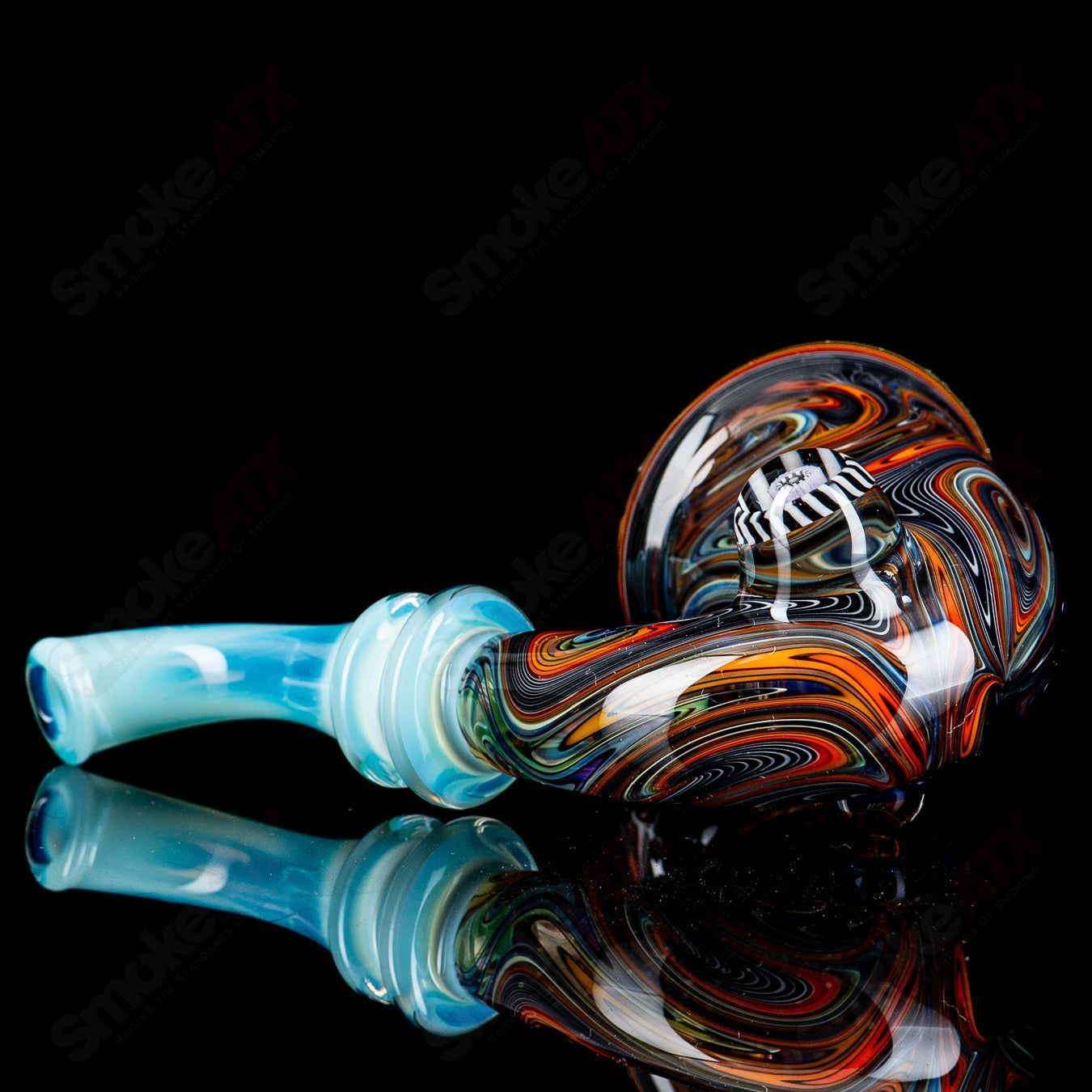 Small Wig Wag Sherlock heady glass pipe with Milli accent by JMass, featuring intricate glasswork and vibrant colors.