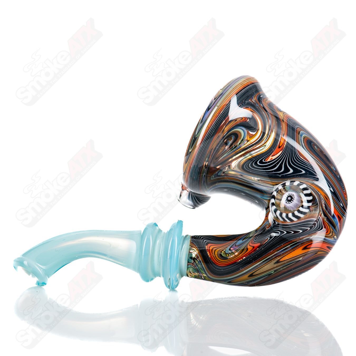 Small Wig Wag Sherlock heady glass pipe with Milli accent by JMass, featuring colorful glass design and intricate patterns.