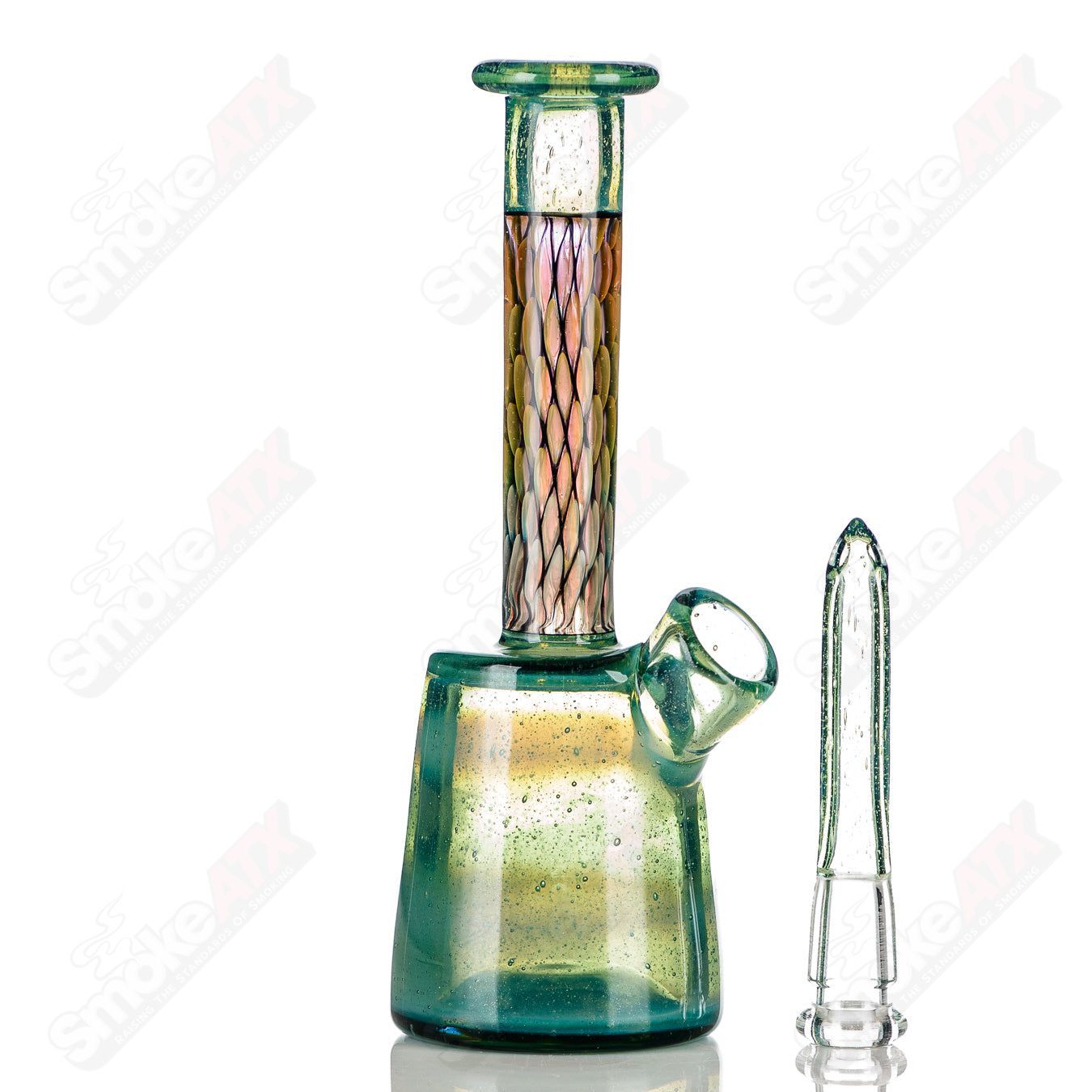 BCM Glass UV Mini Rig, a Heady Glass concentrate rig with vibrant UV designs and clear glass construction.