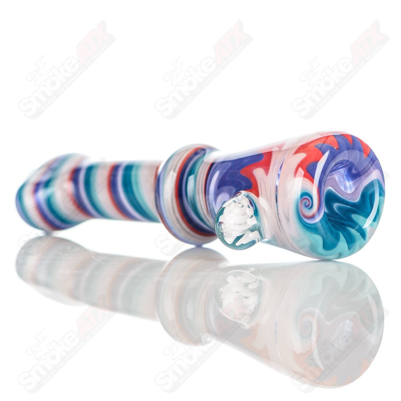 Katy Wright Glass Wig Wag Chillum, colorful heady glass pipe with a unique wig wag design, designed for dry herbs.